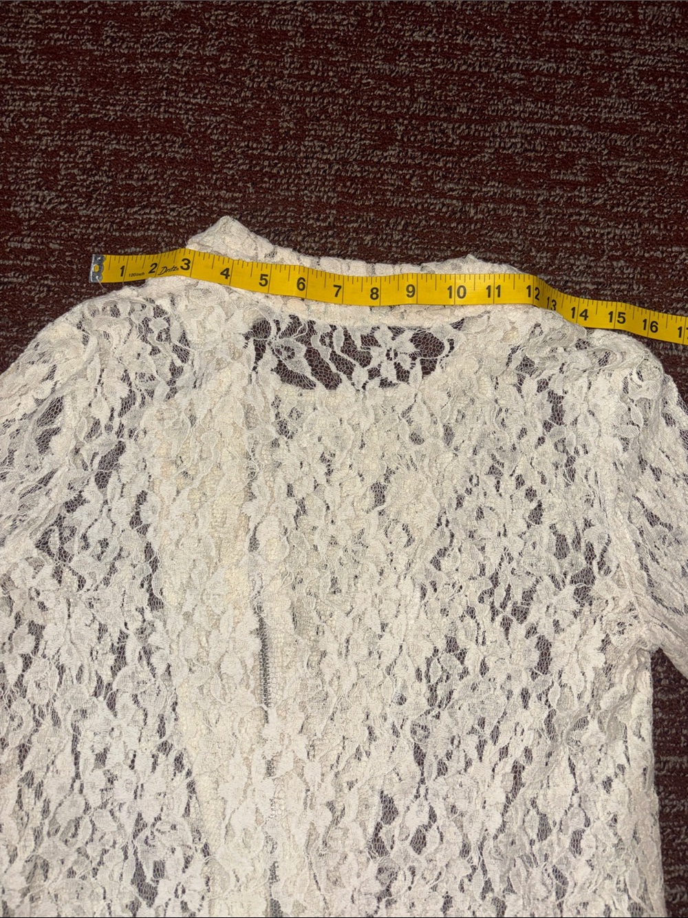 Cream lace moto jacket asymmetrical zipper collared long sleeve dainty jacket L - Picture 11 of 12